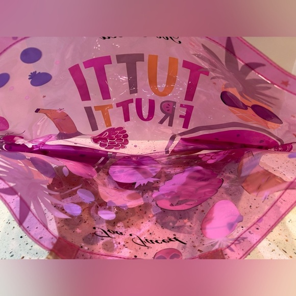 Too Faced Tutti Frutti Large Plastic Tote Bag Fruit Print Clear Pink - Picture 5 of 5